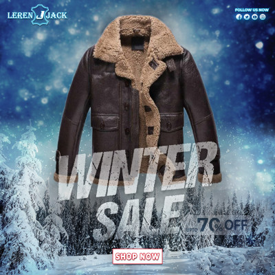 Men’s WFJ010 Winter Shearling Dark Brown Leather Jacket: 