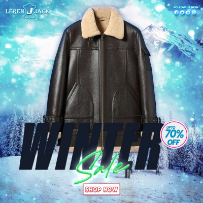 Mens Sheepskin Brown Shearling Long Jacket: 