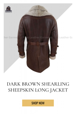 Dark Brown Shearling Sheepskin Long Jacket: 