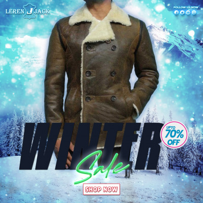 Men’s Pea Shearling Sheepskin Brown Leather Coat: 