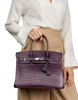 Hermès Birkin 25 Cassis Shiny Porosus Crocodile: 