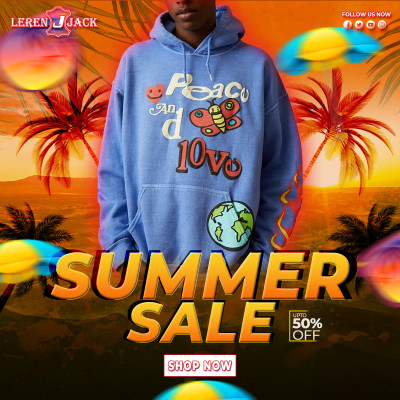 Peace And Love Blue Hoodie: 
