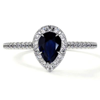 Sapphire Halo Ring (Pear Shape) with Pave Set Diamonds: 