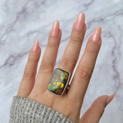 Colorful Opulence: Ammolite Statement Ring: 