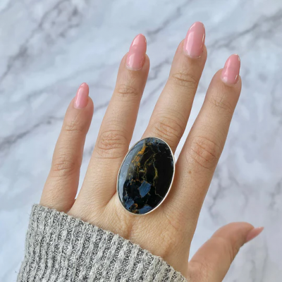 Stormy Brilliance: Statement Pietersite Ring: 