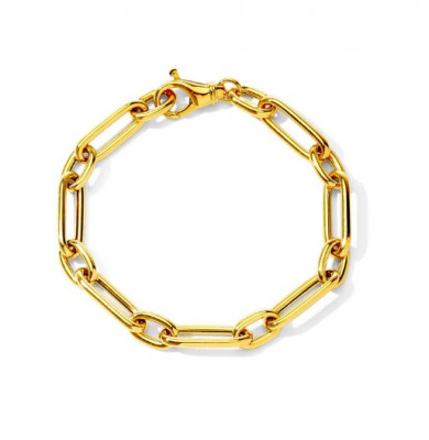 18K Rounded Paper Clip Gold Bracelet: 