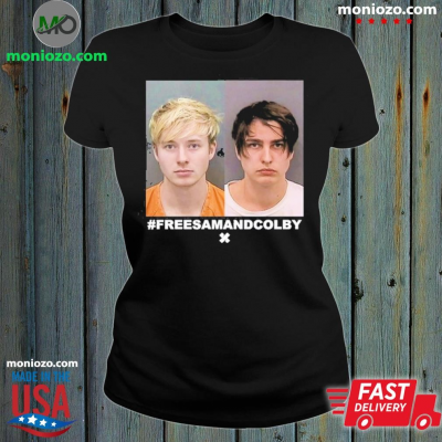 Official Samgolbach And Colby Brock Wearing #Freesamandcolby Mugshot T-Shirt: 