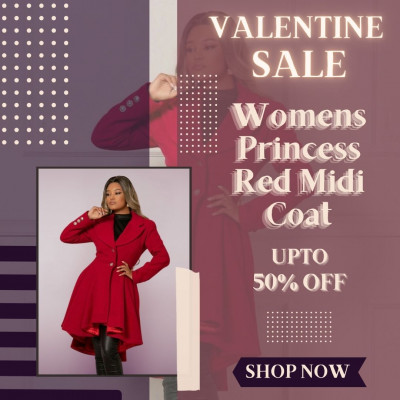 Womens Princess Red Midi Coat: 