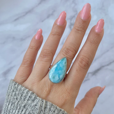 Handcrafted Larimar Ring – Serenity in Every Stone: 