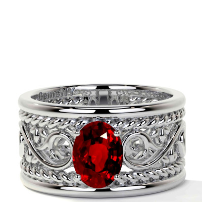 Ruby Oval Vintage Prong Set Untreated Solitaire Ring: 
