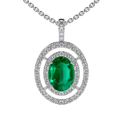 Emerald Oval Cut Double Halo Pendant: 