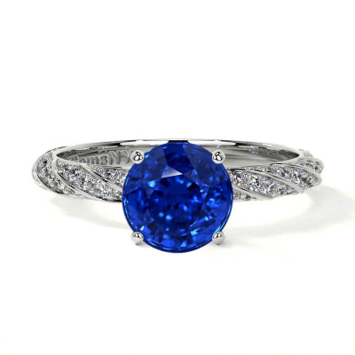 Round Shaped Natural Blue Sapphire Engagement Rings: 