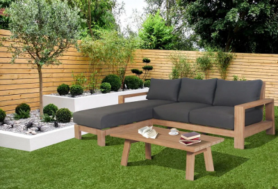 Kuhl 3 Seater with Chaise Eucalyptus Timber Outdoor Corner Sofa: 