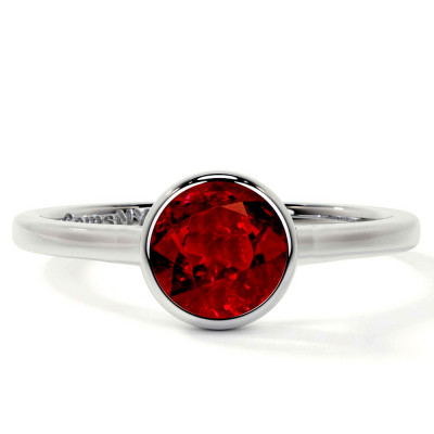 Ruby Round Bezel Set Solitaire Ring: 