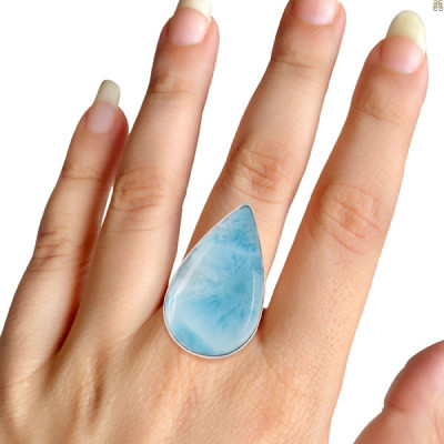 Tranquil Beauty: Handcrafted Larimar Ring for Serenity and Style: 