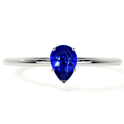 Dainty Pear Cut Blue Sapphire Solitaire Engagement Ring: 