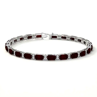 Emerald Cut Diamond With Ruby Bracelet: 