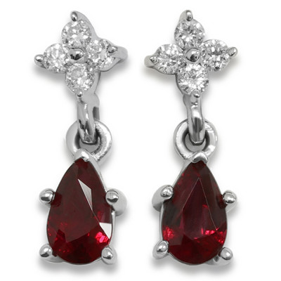 Buy Pear Shape Ruby Earrings With Round Diamonds: 
