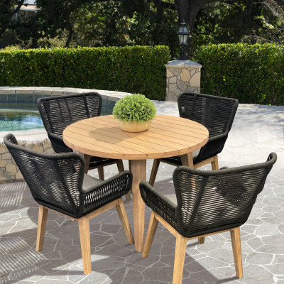Stud Set of 2 Outdoor Dining Chairs – Modern Charcoal & Black Rope Design: 