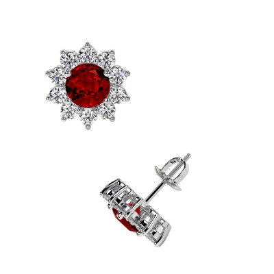 Best Ruby Round Shape Earrings With Diamonds: 