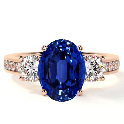 Three Stone Sapphire and Diamond Ring for Sale at GemsNY: 