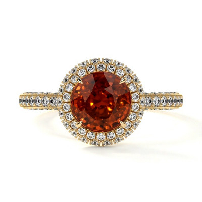 Perfect Double Halo Hessonite Garnet Ring Setting For Sale at GemsNY: 