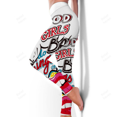 Women’s High-Waist Digital Print Leggings – Flower & Butterfly Yoga Pants: 