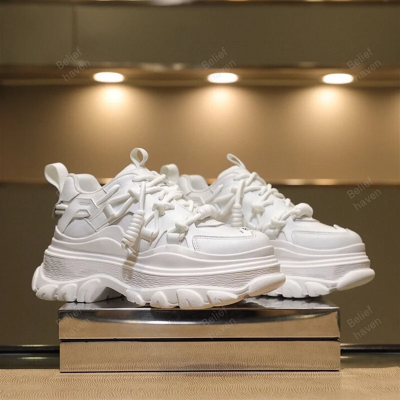 Women’s Fashion Leather Platform Sneakers – Casual Lace-Up Shoes: 