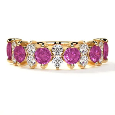 Premium Eternity Wedding Ring in Half Eternity Pink Sapphire Design: 