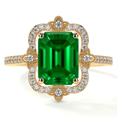 AAAA Quality Emerald Rings for Sale | Elegant Emerald Cut Design at GemsNY: 