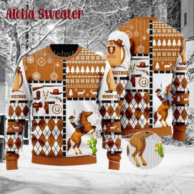 Horse Cowboy Holiday Ugly Christmas Sweater: 