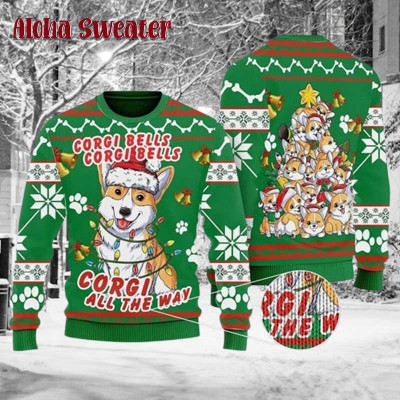 Corgi Dog Bells Ugly Christmas Sweater: 