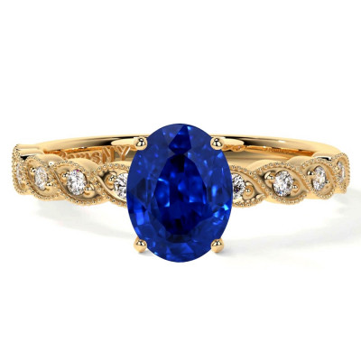 Engagement Rings for Men Natural Blue Sapphire & Diamond Ring in 18K Gold by GemsNY: 