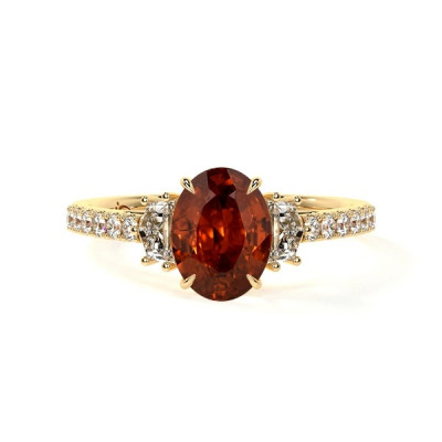 Buy Three Stone Hessonite Garnet Ring With Side Cadillac: 