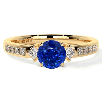 Womens Sapphire Rings by GemsNY – Natural Blue Sapphire Three Stone Diamond Ring: 