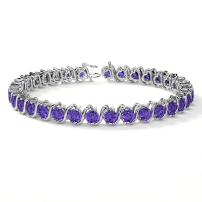 Tanzanite Bracelet for Sale 4mm Round S-Link Tennis Bracelet 8.58cttw 14K White Gold: 