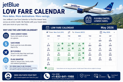 JetBlue Airlines Low Fare Calendar +1-833-641-1988: 