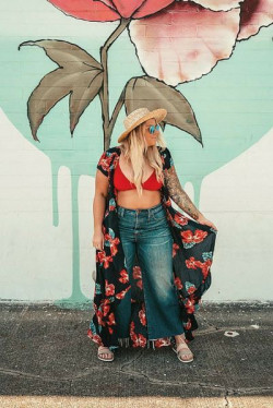 Pink and red colour dress with trousers, cool cowboy hat, summer dresses, beach cover ups outfit: Beach outfit  