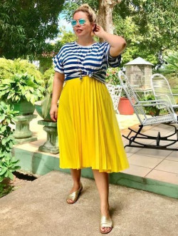 Yellow color plus size clothing, street fashion, midi skirt, beach party, summer classy dresses, stylish beach wear: Plus size outfit  