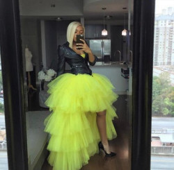 Tulle high low skirt bridal party dress, one piece garment: 