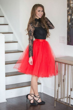 Red colour tulle skirt outfit ideas with cocktail dress: Ballerina skirt  