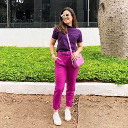 Purple T-shirt With Casual Pants: High Waisted  