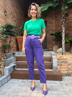 Purple Pant With Green T-shirt: High Waisted  