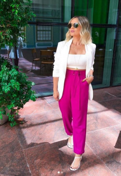 Pink Pencil Jeans With White Coat: 