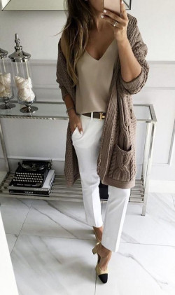 Style long knit cardigan, street fashion, casual work attire, modern trendy corporate attire: Work Outfit  