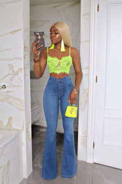Colour dress with flare jeans, green top outfits: Denim Pants  