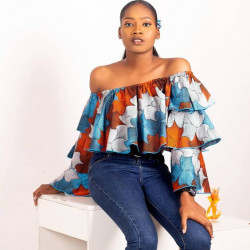 Clothing ideas latest ankara blouses african wax prints, ankara fashion, off shoulder ankara crop top, stylish top: ankara tops,  Ankara With Denim  