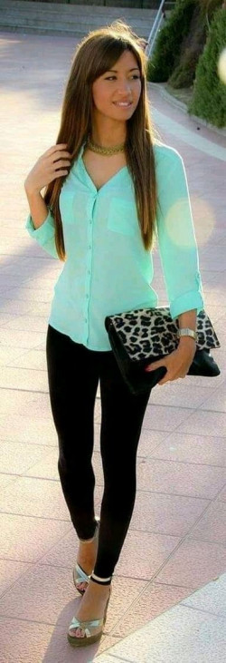 Aqua Color Combinations Outfits, Mint green top outfit, street fashion: 