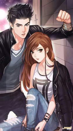 Classy outfit anime cartoon couple, facial expression: Cute Anime  