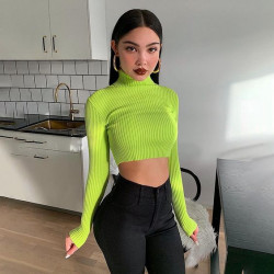 Neon green turtleneck girl turtleneck crop top, Fashion model, polo neck, crop top, t-shirt: 